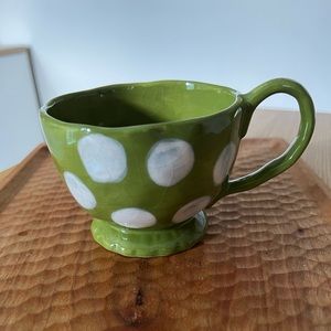 Anthropologie green and white dots mug